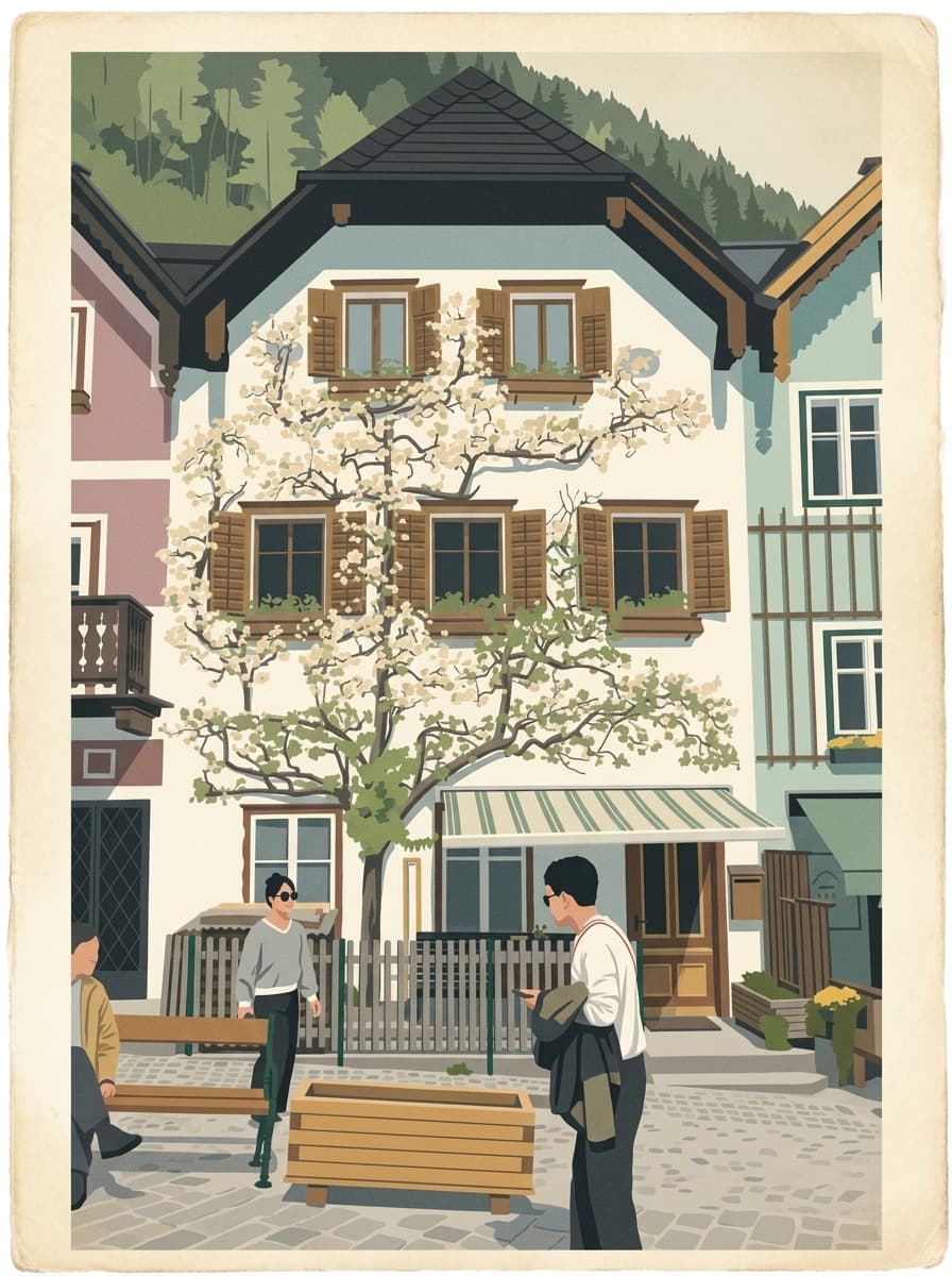 Postcard from Hallstatt: A tree minding the windows