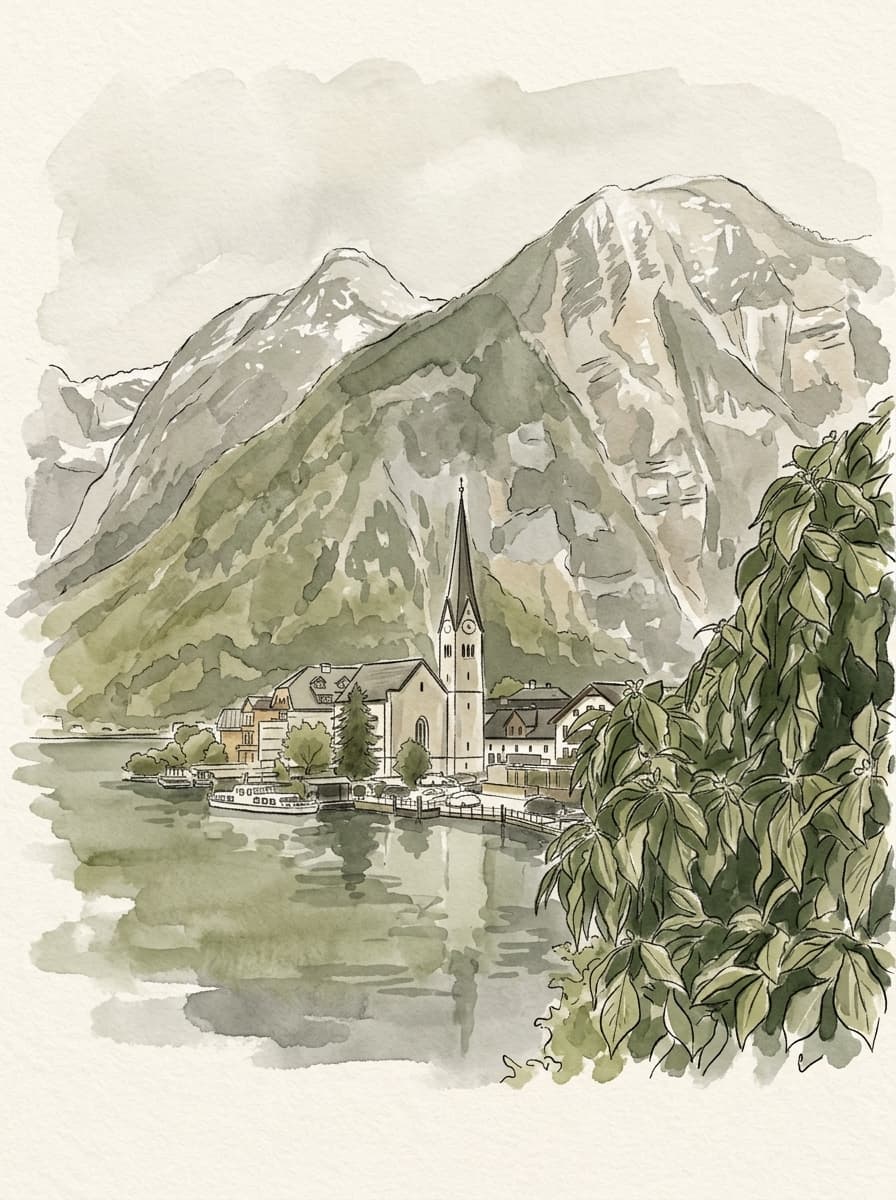 Postcard from Hallstatt: Quiet water by the mountains