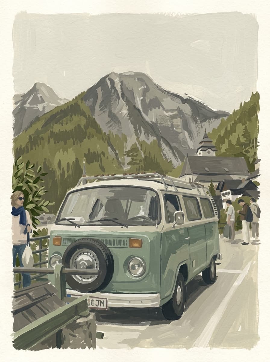 Postcard from Hallstatt: Parked beneath the mountain